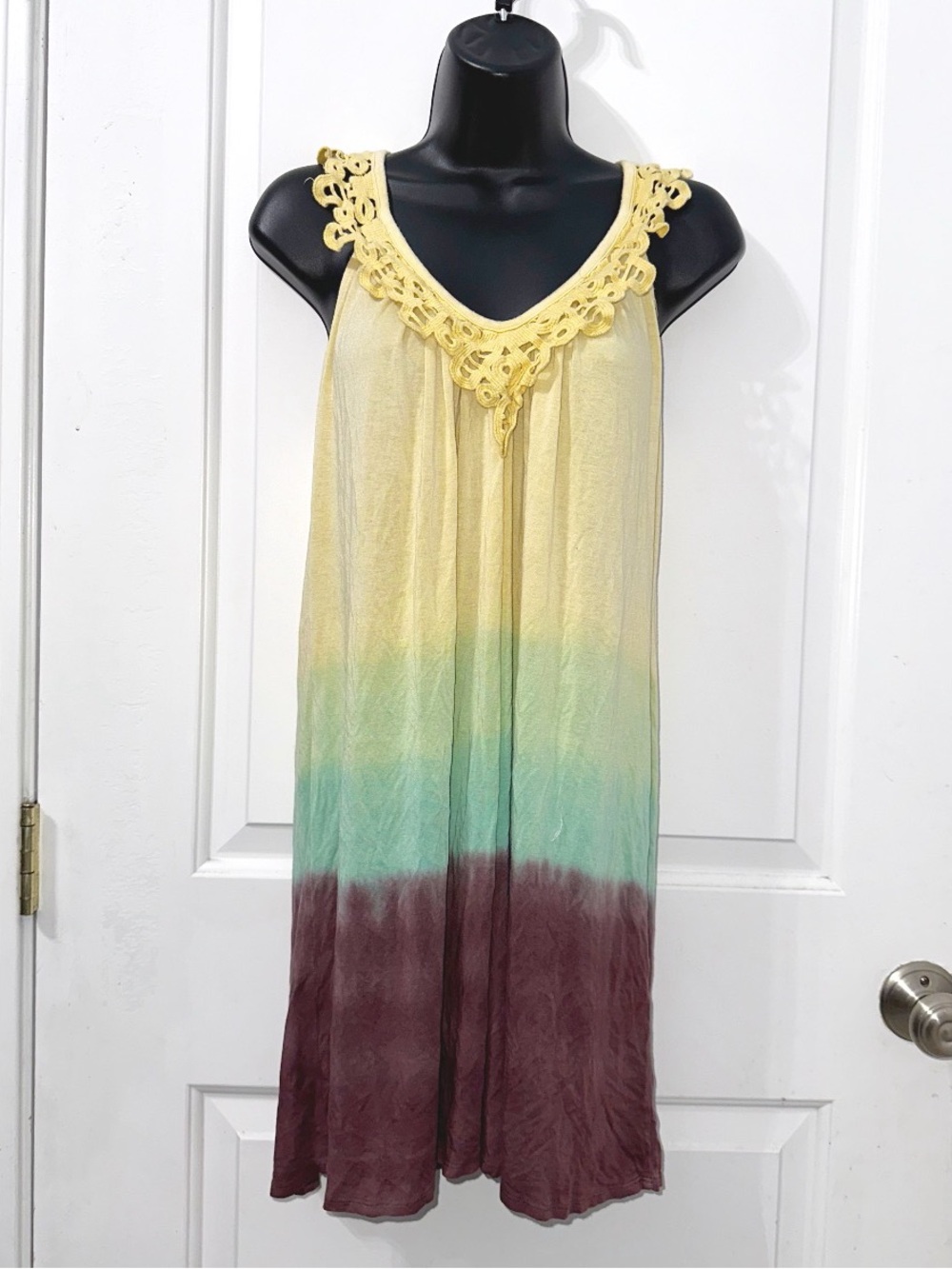 S-Twelve three-toned gradient ombre sundress in yellow, green, and brown